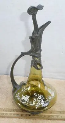 Mary Gregory Glass Decanter Bottle W/ Stopper Art Nouveau Silver Plate ! • $247.74