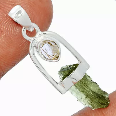 Natural Genuine Czech Moldavite & Herkimer Diamond 925 Silver Pendant CP16931 • $39.99