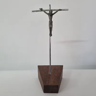 VTG Crucifix Wood Metal 6.5  Standing Modern Minimalist Brutalist Jesus Cross  • $32.22