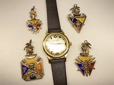 Vintage Masonic Vintage Standard Time Collectible Wristwatch With 4 Medals 🏅 • $555