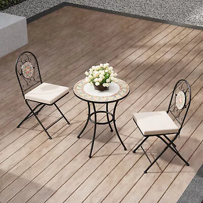 Mosaic Bistro Set Outdoor Patio Garden Furniture Dining Set Table Folding Chairs • £89.95