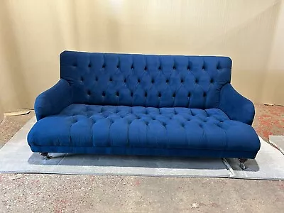 British Handmade Chesterfield Blue Velvet Fabric Sofa • £1099