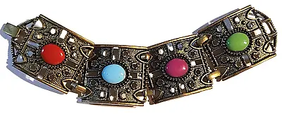 Vintage Stunning Antique Gold Tone Multi Color Lucite Bracelet • $14.99