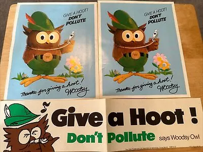 Vintage 1973 Woodsy Owl Give A Hoot Don't Pollute Environmental Sign & Sticker • $19.99