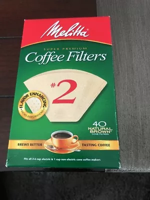 Melitta 612412 #2 Natural Brown Cone Coffee Filters 40 Count Flavor Enhancing • $9