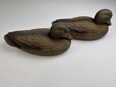 Vintage CARRY-LITE Paper Papier Mache Glass Eye Hunting Decoy Ducks SET Of 2 • $30.97