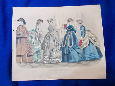 C1850s Antique Les Modes French Women Victorian Fashion Plate Print Hand Colored • $11.99