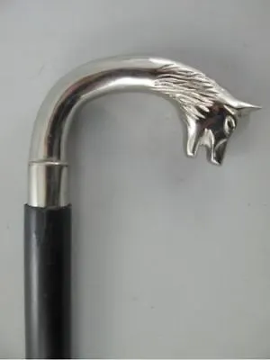 Silver Wolf Head Walking Stick Vinatge Classic Style Wooden Cane Walking Stick  • $40.94