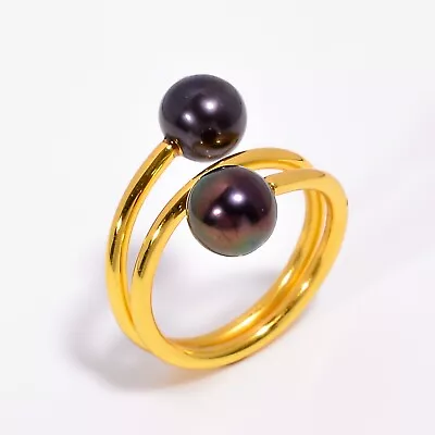 Silver Gold Plated Black Pearl Ring For Women 925 Sterling Silver Ring GCR45 • $25.19