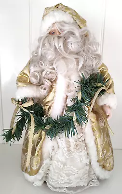 Vintage Father Christmas Tree Topper White And Gold 15  Santa Taiwan Xmas • $30