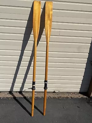 Pair Of Vintage Wooden 76”  Rowboat Paddles Boat Oars W/ Brass Round Row Locks • $199