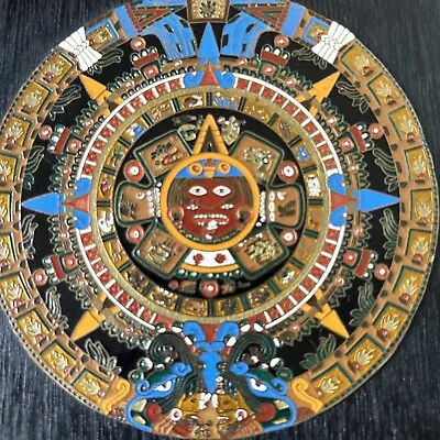 Vintage Aztec Mayan Sun Stone Calendar Wall Plaque Art Hanging 6” X 6” Approx. • $16.75