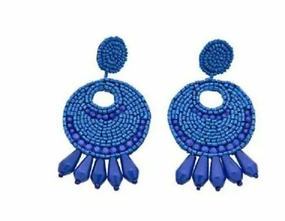 $28 • Buy HSN KJL By Kenneth Jay Lane  Legendary Boho  Blue Dangle Earrings Clip On