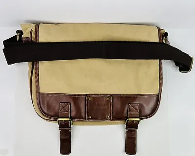 Fossil A-54 Rugged Tan Beige Canvas Large Messenger Laptop Bag Shoulder Bag • $29.95