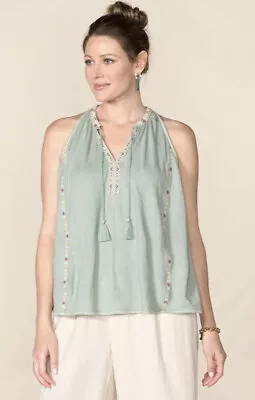 Matilda Jane Good Hart Tank Medium Mint Green GH Kinsey Embroidered Boho Halter • $14.95