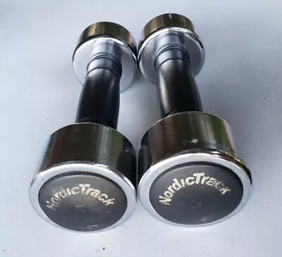 Vintage Set Of 2 5 LB. NordicTrack Dumbell Weights 10 Lbs. Total Chrome Rare • $45