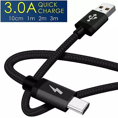 Fast Charger Type C  USB-C Charging Cable Braided Phone Sync Long Lead 1m 2m 3m • £0.99