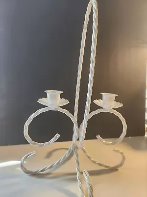 Vintage White Metal Twisted Rope Candle Holder Candelabra Wicker Look • $5