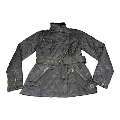 NWT Vince Camuto Jacket Gray Quilted Black Faux Fur Collar Belted Insulated XS • $49.99