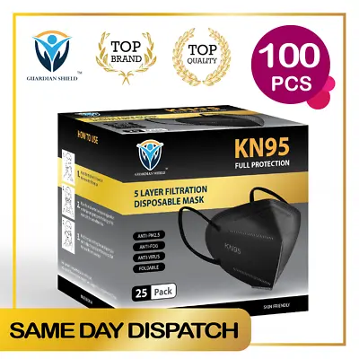 $46.80 • Buy 100Pcs KN95 N95 Disposable Face Mask Respirator Protective Masks 5 Layers-Black