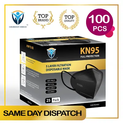 100Pcs KN95 N95 Disposable Face Mask Respirator Protective Masks 5 Layers-Black • $46.80