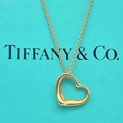 Tiffany & Co. Open Heart Pendant Necklace 16  Elsa Peretti Gold 2.7g • $358