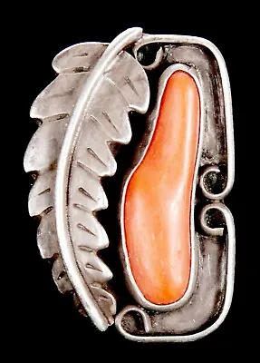 Vintage Navajo Sterling Silver Ring Red Coral Native American Southwestern Pawn • $49.99