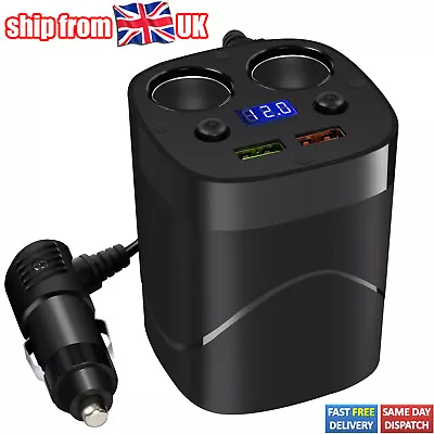 2 USB 12V Multi Car Cigarette Lighter Socket Splitter Dual Charger Power Adapter • £10.49