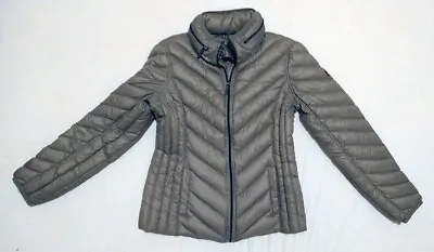 Michael Kors Packable DownFill Quilted Hooded Full Zip Puffer Jacket Gray MEDI • $38.75
