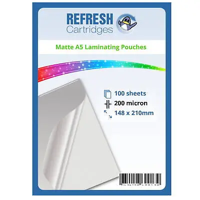 Refresh Cartridges MATTE Laminating Pouches A5 200 Micron Pack Of 100 Sheets • £13.97