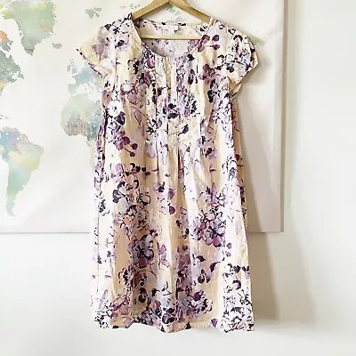 J Jill Dress Medium Petite Love Linen Floral Shift Peach Purple Cap Sleeves • $36.54