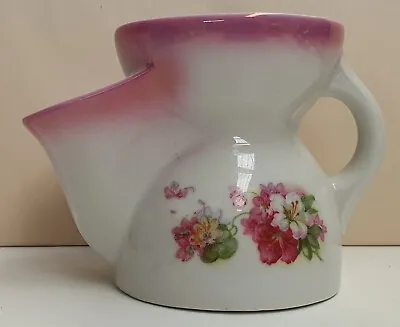 Vintage Pottery Shaving Mug With Pink Flower Decoration 9cm Tall 15 X 9cm Diam • $12