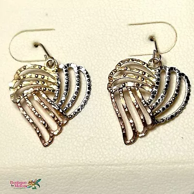 10k Tri Color Gold Drop Heart Earring Fish Hook Authentic New Macy's • $49.61