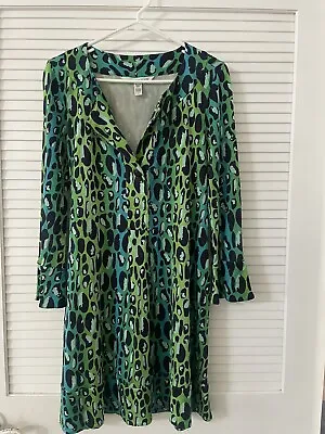 Diane Von Furstenberg Green Blue Black Leopard Print Silk Dress Size US 6 • $24.99