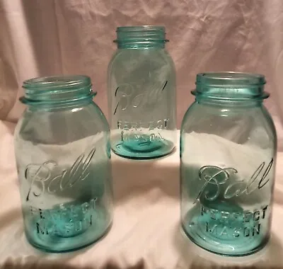 3 Vintage Antique Ball Perfect Mason Jars Aqua Blue  • $20