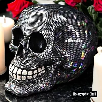 Holographic Skull Sculpture Skeleton Skull Ornament Gothic Pagan Wiccan Decor • £13.90