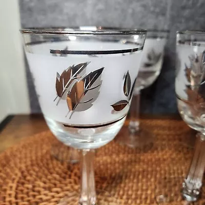 Set Of 6 Vintage Libbey Frosted Leaf Silver Trim Wine Glasses MCM Retro Barware • $24.99