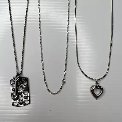 H3 Lot LC Hearts Tag Arrow Boho Hippie Silver Chains Glam Retro Necklaces • $6