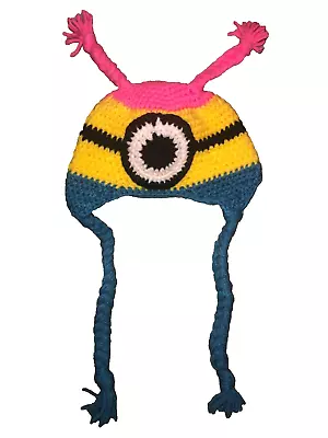 Despicable Me Minion Crocheted Winter Beanie Toddler Girls Blue Pink & Yellow • $12.60