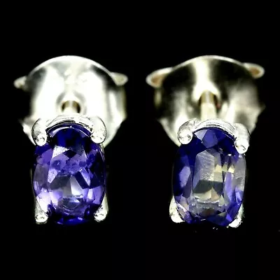 Natural Aaa Purple Blue Iolite Oval Sterling 925 Silver Stud Earring • £3.95