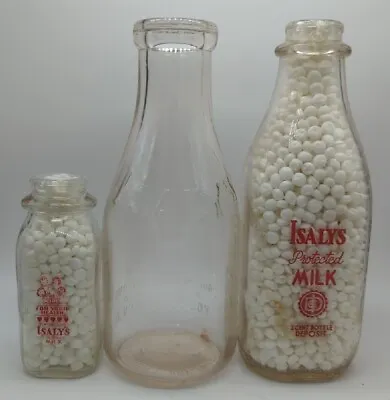 $17.99 • Buy Lot 3 Isaly's Isalys Dairy Milk Bottles 2 Quarts 1 Half Pint Youngstown Ohio OH