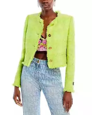 Versace Houndstooth Tweed Jacket Women's 48/12 US Acid Lime Solid Wool Blend L/S • $2554.84