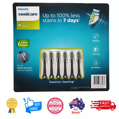 6x Genuine Philips Sonicare W Optimal Black Replacement Electric Toothbrush Head • $43.89