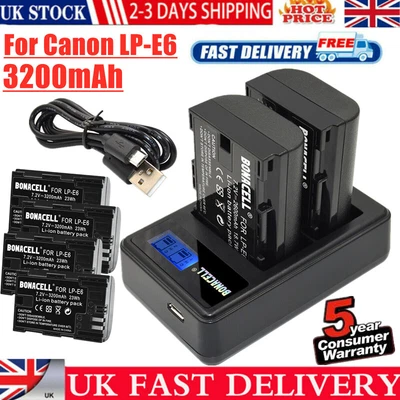 3200mAh LP-E6 Battery & LCD Dual Charger For Canon EOS 70D 60D 80D 5DS Mark II • £20.99