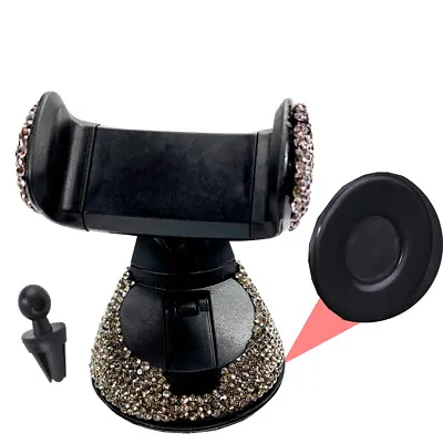 Gray Rhinestone Phone Holder Clip W/Suction Cup Fit Window Air Vent A P V W • $23.10