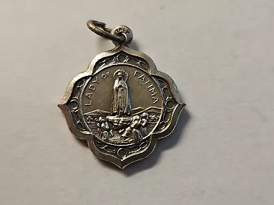 Medal Pendant Our Lady Of Fatima Catholic Silver Tone Italy Jesus Vintage 1965 • $7.99