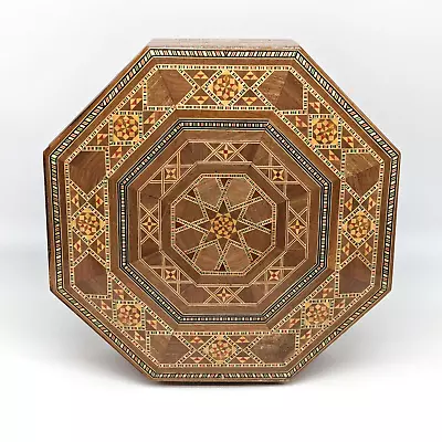 Marquetry Octagonal Mosaic Wooden Box Handcrafted Taracea Inlaid Mediterranean • $68.95