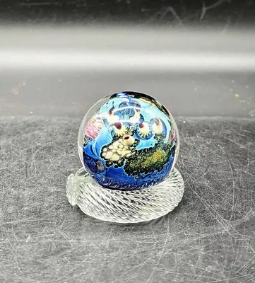 Vintage Josh Simpson Inhabited Planet 2   Art Glass Marble Paperweight Signed • $159.99