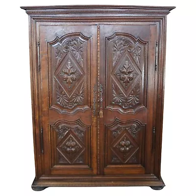 Antique 18th Century French Carved Oak Knockdown Armoire Wardrobe Linen Press • $3400