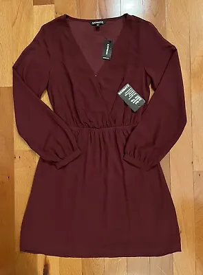 NEW Express Sheer Chiffon Maroon Burgundy Mini Dress Layered Wrap Elastic XXS • $10